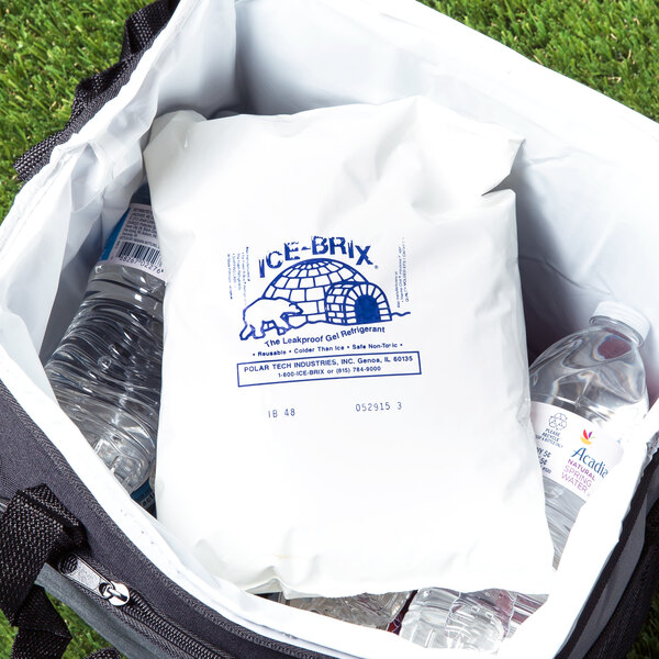 A white bag of Polar Tech Ice Brix cold packs.