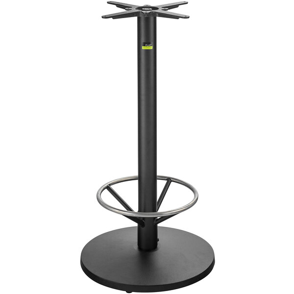 A FLAT Tech black metal round bar height table base with a foot ring.
