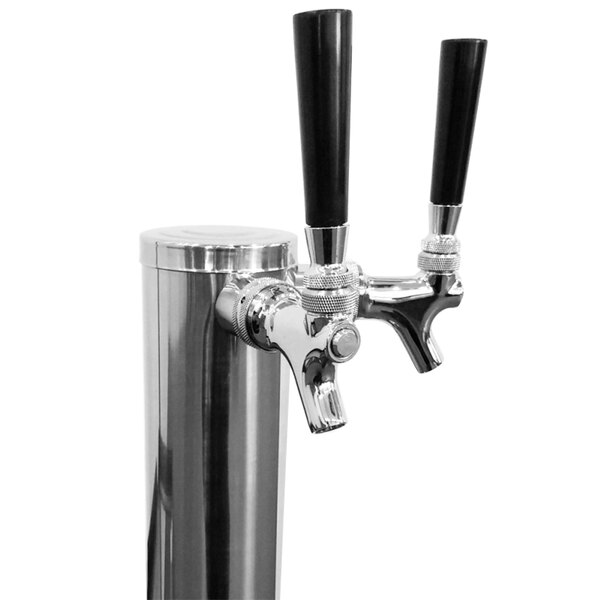 A stainless steel Turbo Air beer tower with two black tap handles.