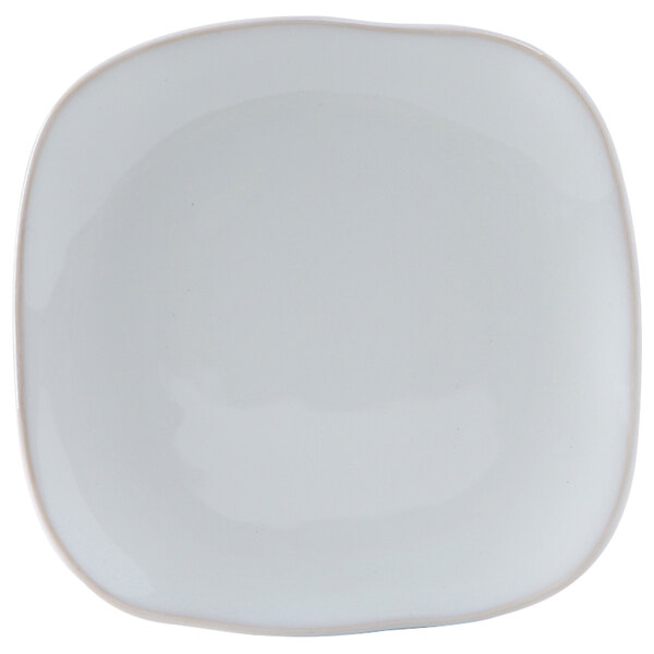 A white square Tuxton Artisan china plate with a small white border.