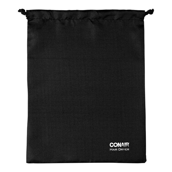 A black Conair drawstring bag with white text reading "Conair" and "BAG-DRYER"