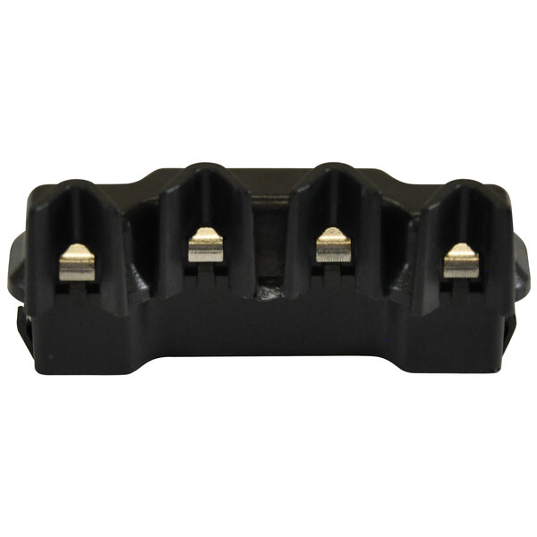 A black plastic Stoelting terminal board holder with four holes.