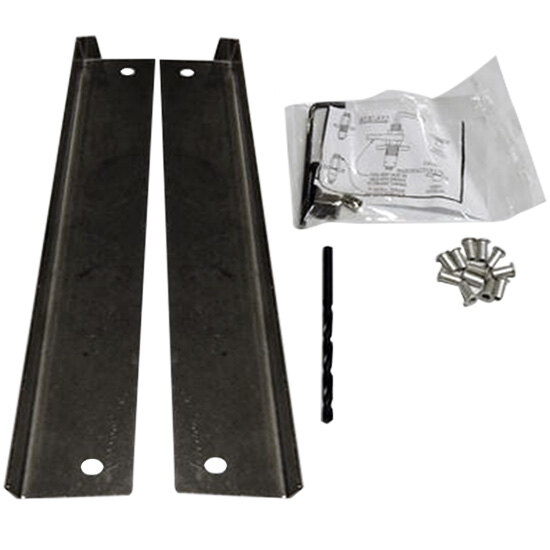 A True metal bracket kit for a cutting board with screws.