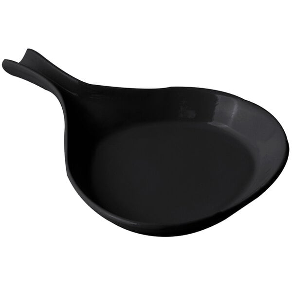 A black Bon Chef serving skillet with an open handle.