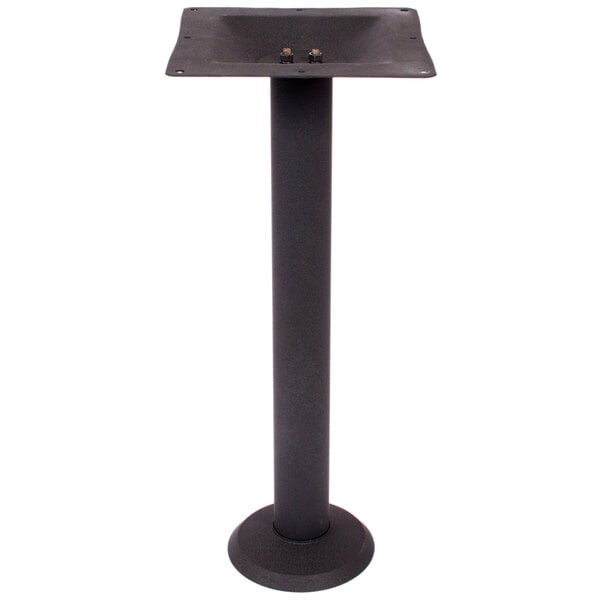 A black metal BFM Seating table base with a square bottom.