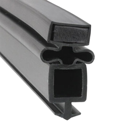 A close-up of a black rubber seal with a square cross section and two holes.