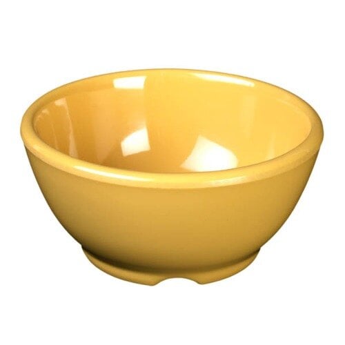 A yellow Thunder Group melamine soup bowl on a white background.