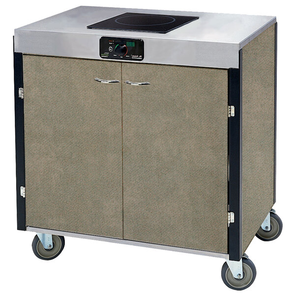 A large metal Lakeside mobile cooking cart with a stove top.