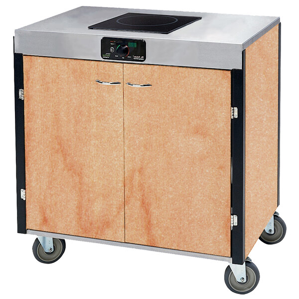 A Lakeside kitchen cart with an induction burner and wood top.