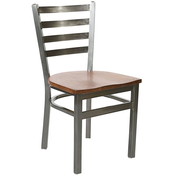 A BFM Seating Lima steel side chair with an ash wooden seat.