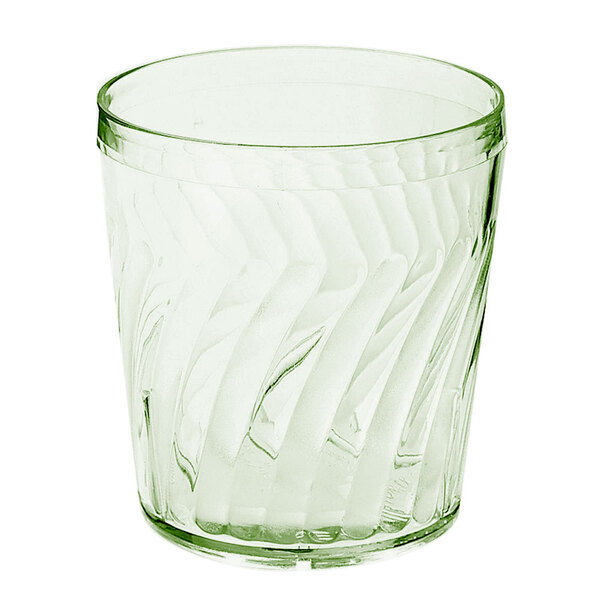 A jade plastic tumbler with a curved edge.