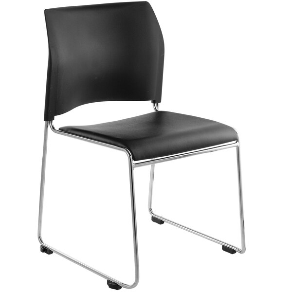A black National Public Seating Cafetorium chair with chrome legs.