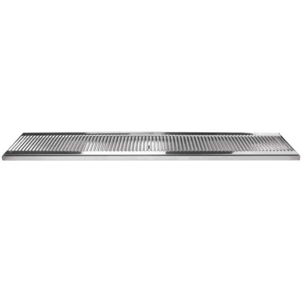 A Micro Matic stainless steel surface mount drip tray with a grate over a drain.