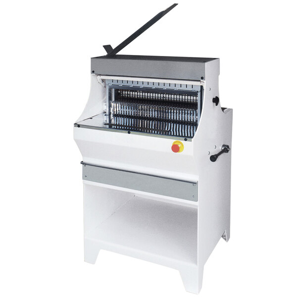 A white Doyon floor bread slicer with a black wire cutter.