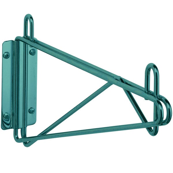 A Metroseal 3 single wall mount bracket for a Metro shelf with two hooks.