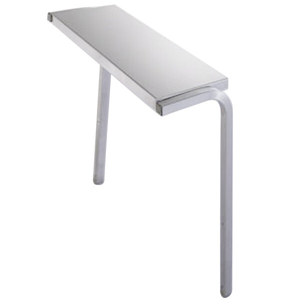 A white metal table with a True single overshelf on top.