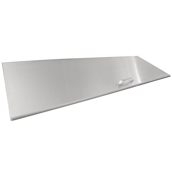 A stainless steel rectangular pan rail lid with a handle.