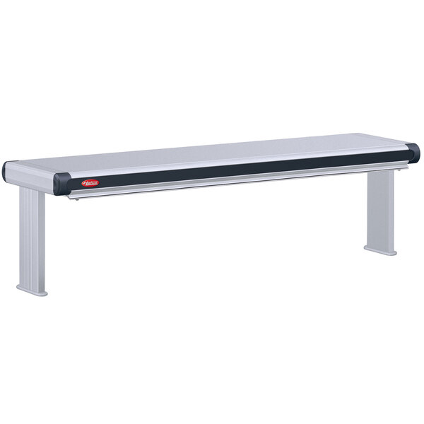 A white rectangular Hatco strip warmer with black trim over a stainless steel bench.