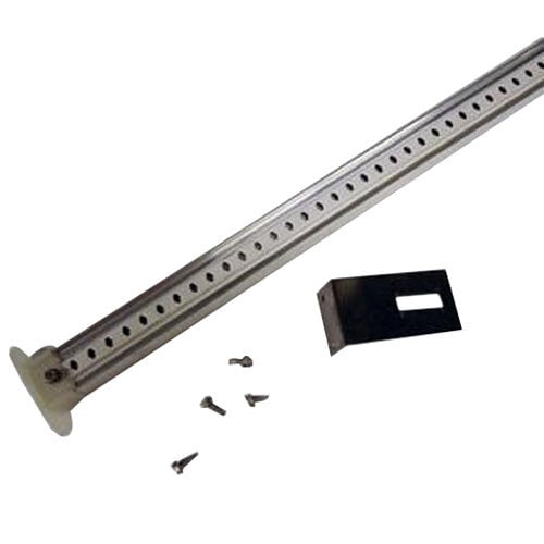 A metal bar with screws and screw holes.