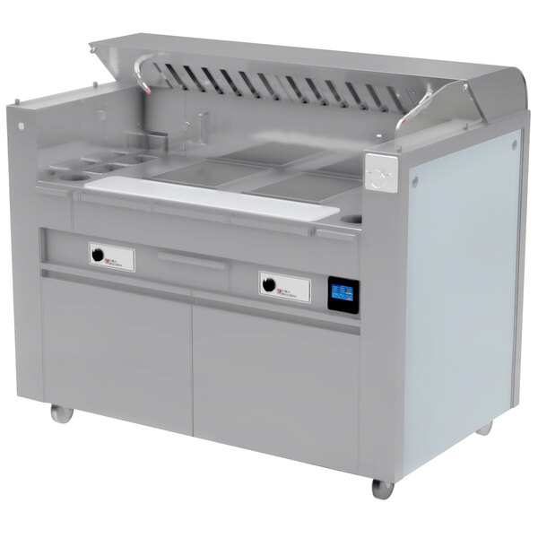 A Kaliber Innovations mobile induction range combo cooking station with a stainless steel top.