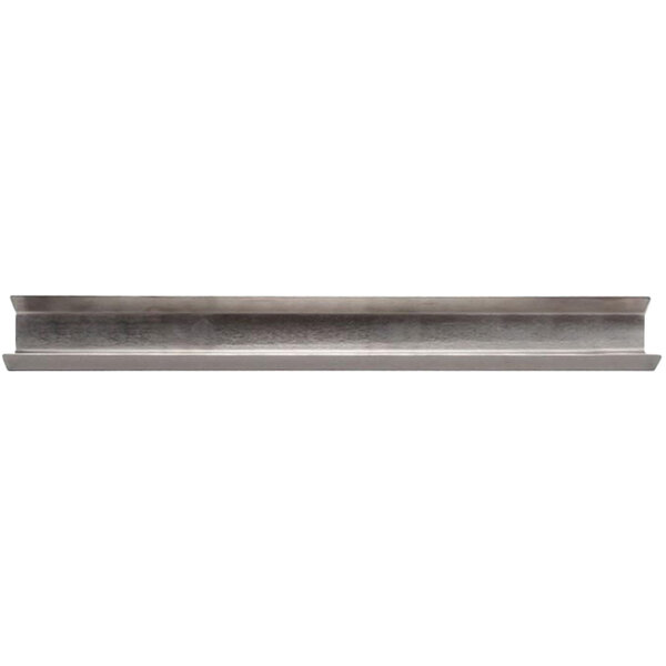 A long metal beam with a rectangular metal shelf on top.