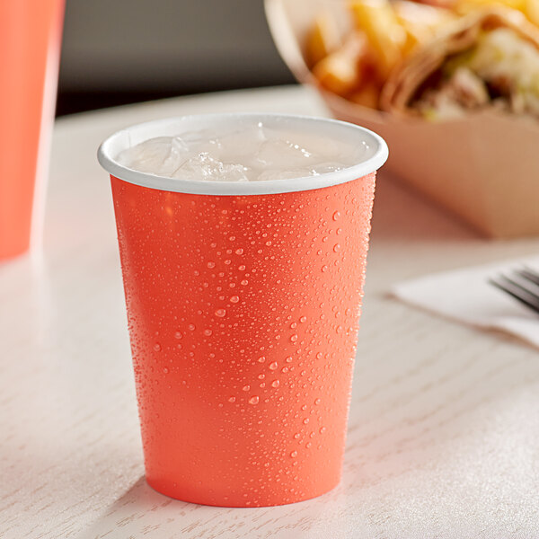 Creative Converting 563146B 9 oz. Coral Orange Poly Paper Hot / Cold Cup - 240/Case