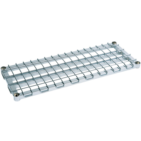 A Metro chrome dunnage shelf with wire grid.
