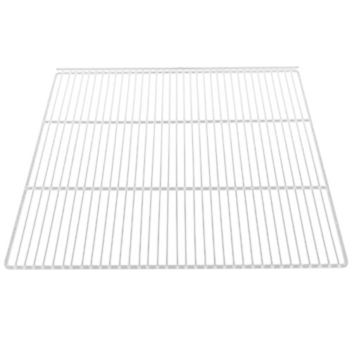 A white metal grid shelf for a refrigerator.