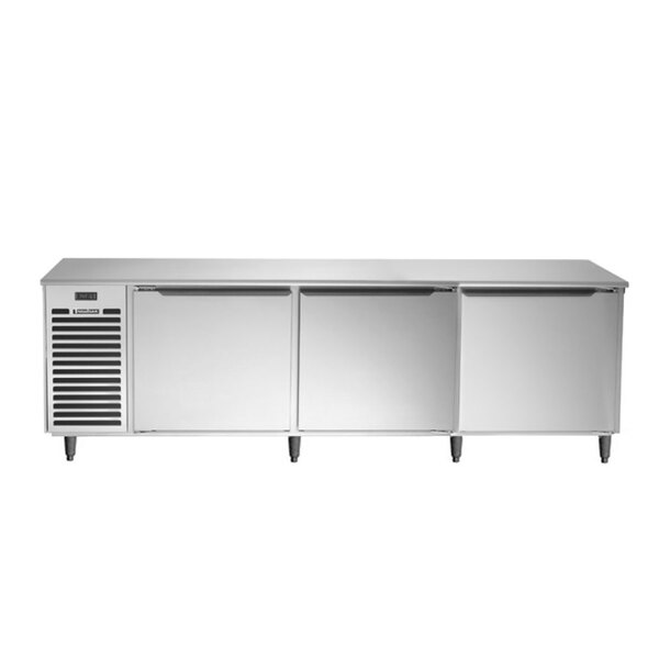A stainless steel Traulsen undercounter refrigerator with two doors and two drawers.