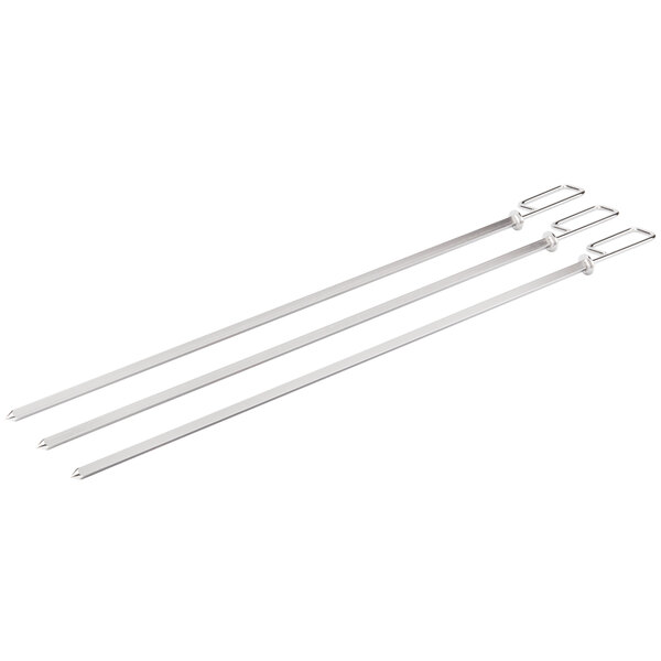 Three Rational metal skewers with square ends.