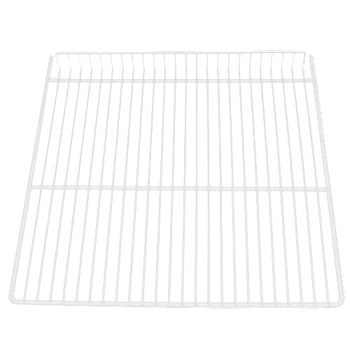 A white metal grid shelf for True merchandiser refrigerators.