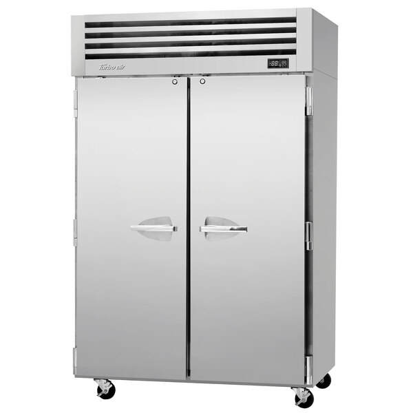 A Turbo Air Premiere Pro Series reach-in refrigerator with two solid doors.