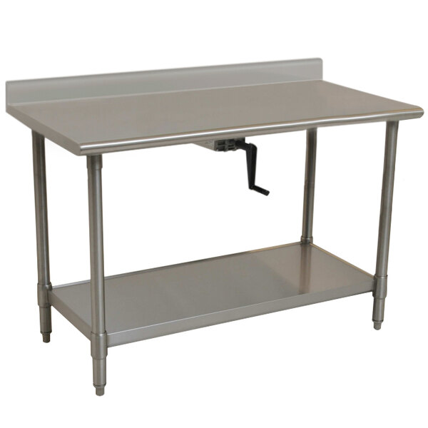 A stainless steel Eagle Group work table with a shelf.