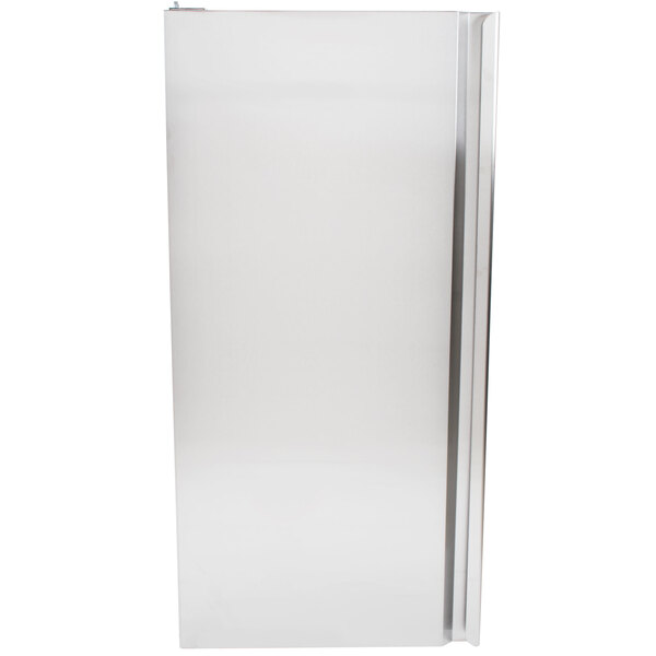 An Avantco stainless steel refrigerator door.