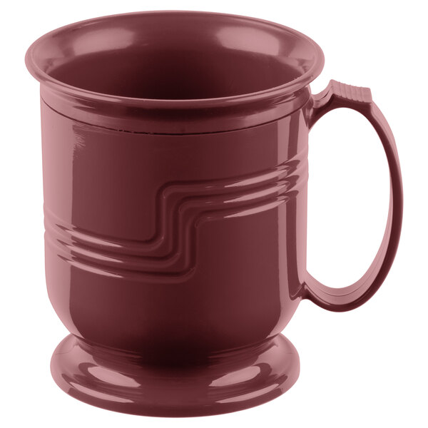 A red Cambro Shoreline Collection insulated mug with a handle.