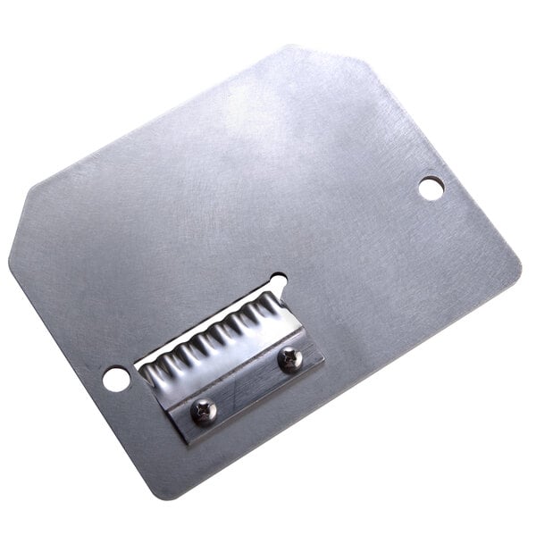 A metal plate with a screw for a Nemco Wavy Chip Twister.