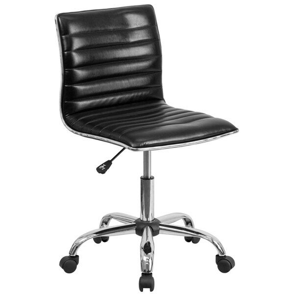 A black Flash Furniture leather office chair with wheels and chrome legs.