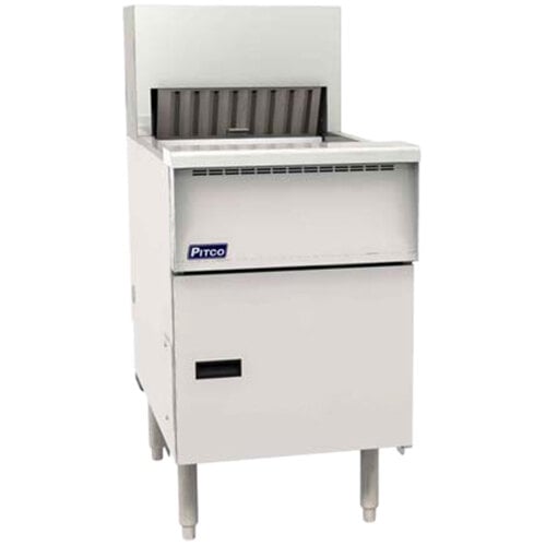 A white Pitco Crisp N' Hold Food Station with a stainless steel lid open.