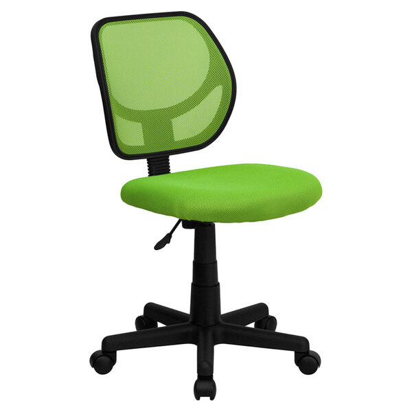 A green and black Flash Furniture office chair with wheels.