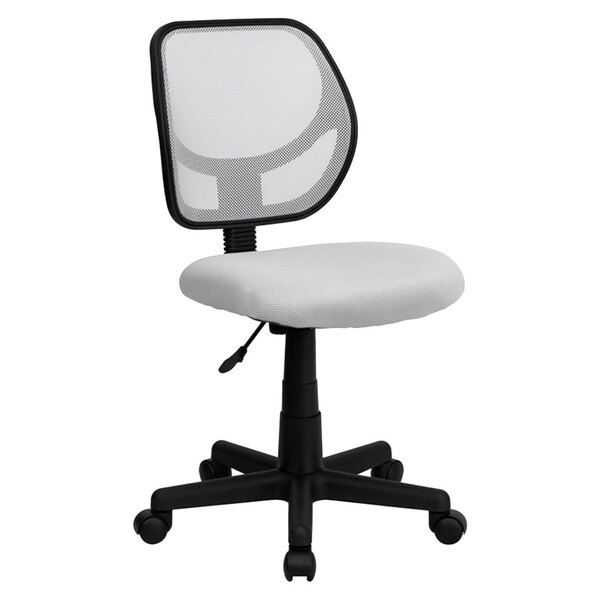 A white Flash Furniture office chair with black wheels.