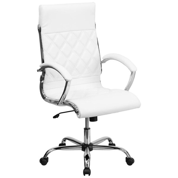 A white Flash Furniture high-back leather executive office chair with chrome arms and legs.