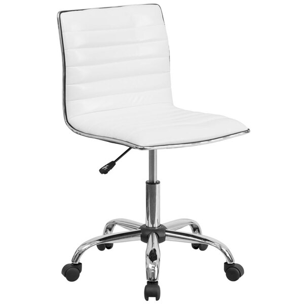 A Flash Furniture white leather office chair with chrome legs and wheels.