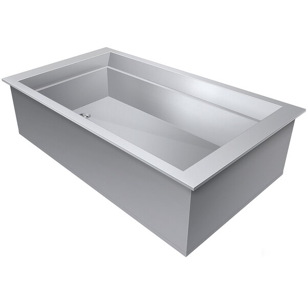 A Hatco slanted drop-in ice-cooled food well with three rectangular metal tubs inside.