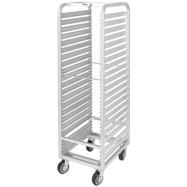 A Channel AXD570 sheet pan rack with wheels.