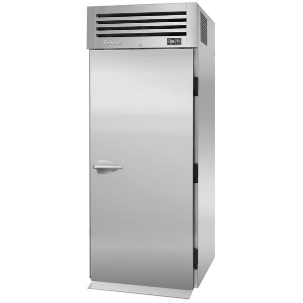 A stainless steel Turbo Air Premiere Pro roll-in freezer with a solid door.