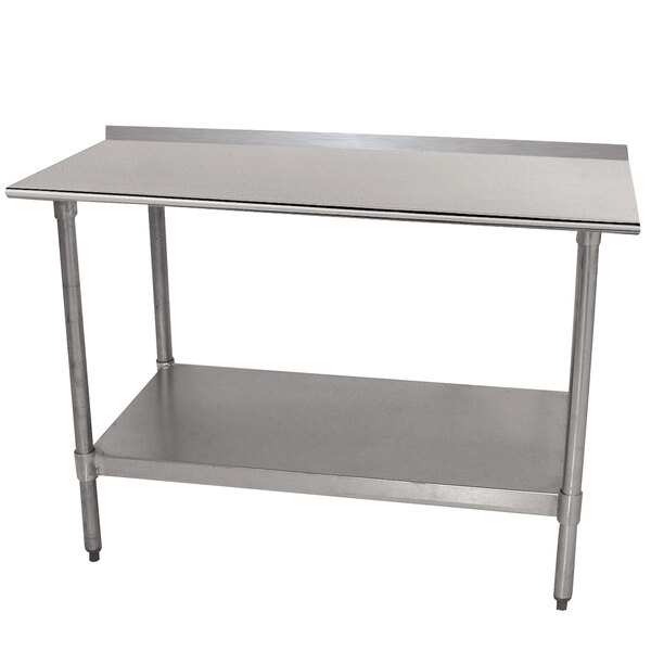An Advance Tabco stainless steel work table with a 30" x 30" top and undershelf.