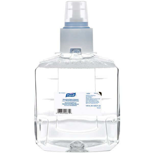 A clear plastic bottle of Purell foaming hand sanitizer with a white label.