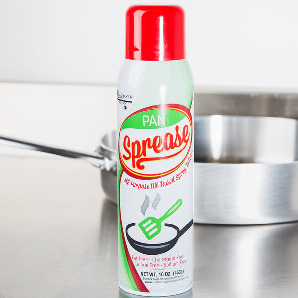 A Pan Sprease 16 oz. can of spray on a counter.