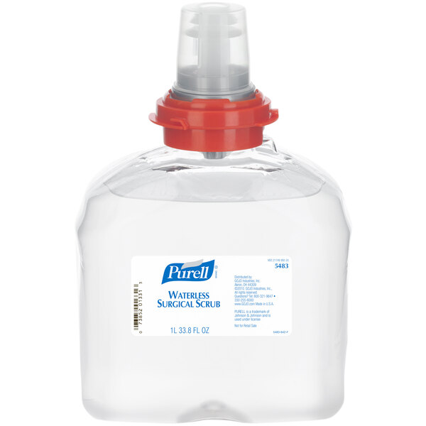 A case of 4 Purell TFX waterless surgical scrub hand sanitizer bottles.