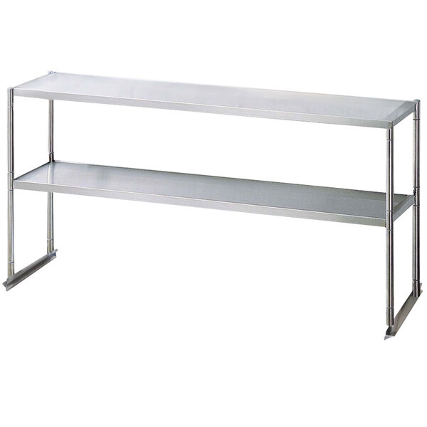 A stainless steel Turbo Air double overshelf with two shelves.